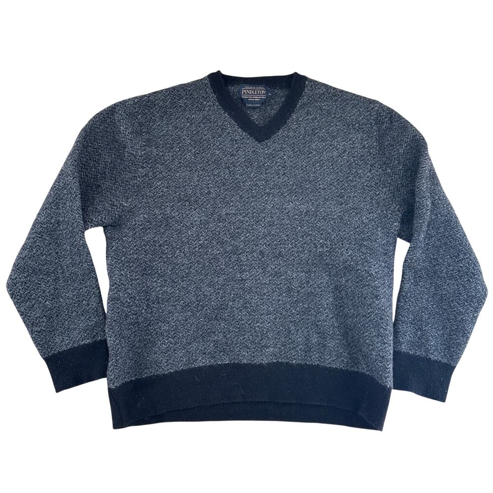 Pendleton Merino Wool Men’s Sweater Gray V-Neck Size XL Outdoors Preppy - READ